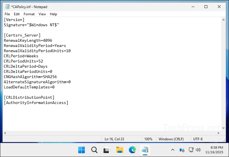 CAPolicy.Inf file contents