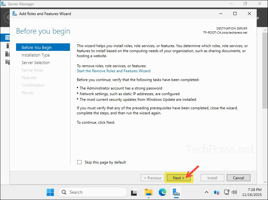 Install Active Directory Certificate Services Role