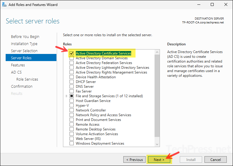 Install Active Directory Certificate Services Role
