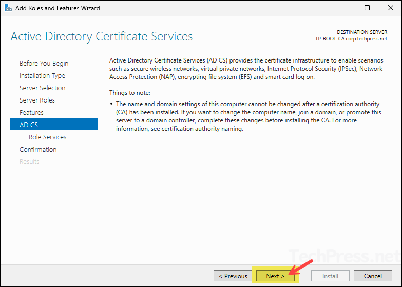 Install Active Directory Certificate Services Role