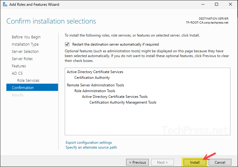 Install Active Directory Certificate Services Role