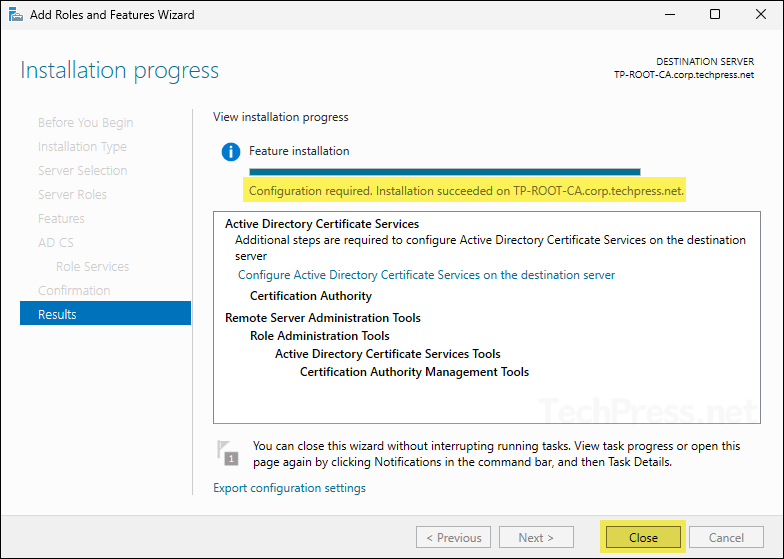Install Active Directory Certificate Services Role