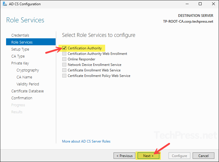 Select Certificate Authority checkbox