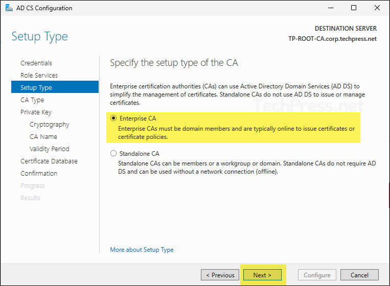 select Enterprise CA