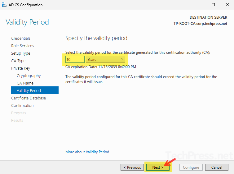 Set the validity period