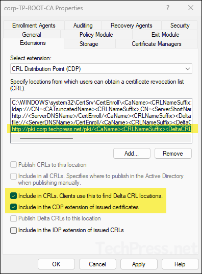 Include in CRLs. Clients use this to find Delta CRL locations