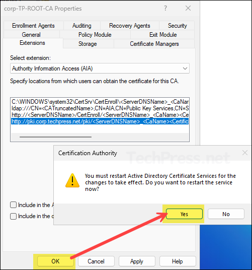 save AIA info and restart ADCS services