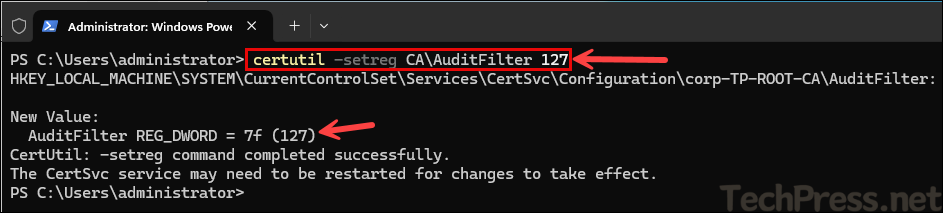 Enable Auditing on Root Certificate Authority