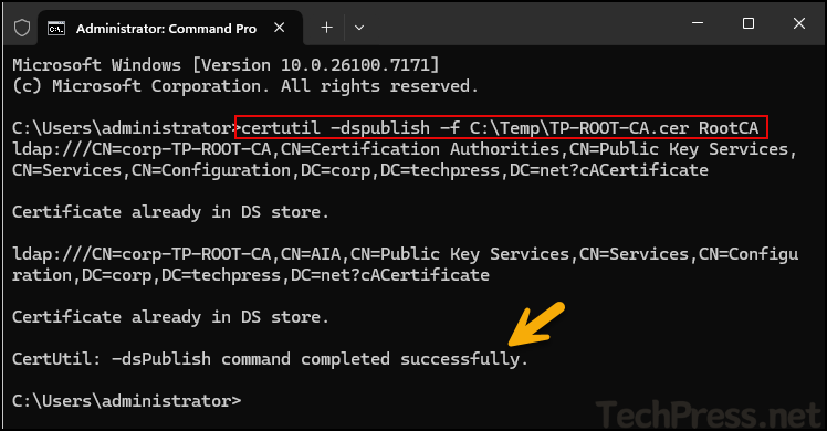 Publish Root Certificate to Active Directory