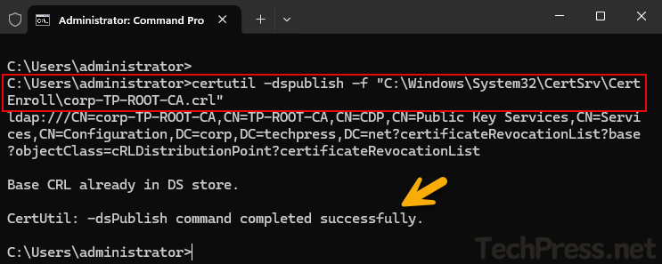Publish CRL to Active Directory