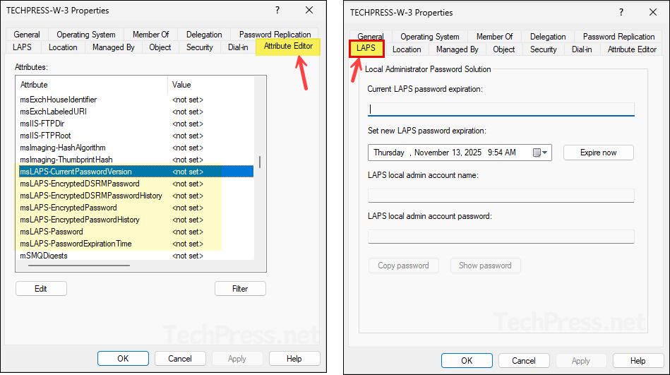 Verify LAPS attributes in AD