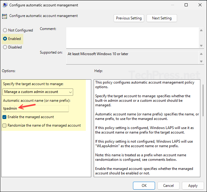 Configure automatic account management in LAPS