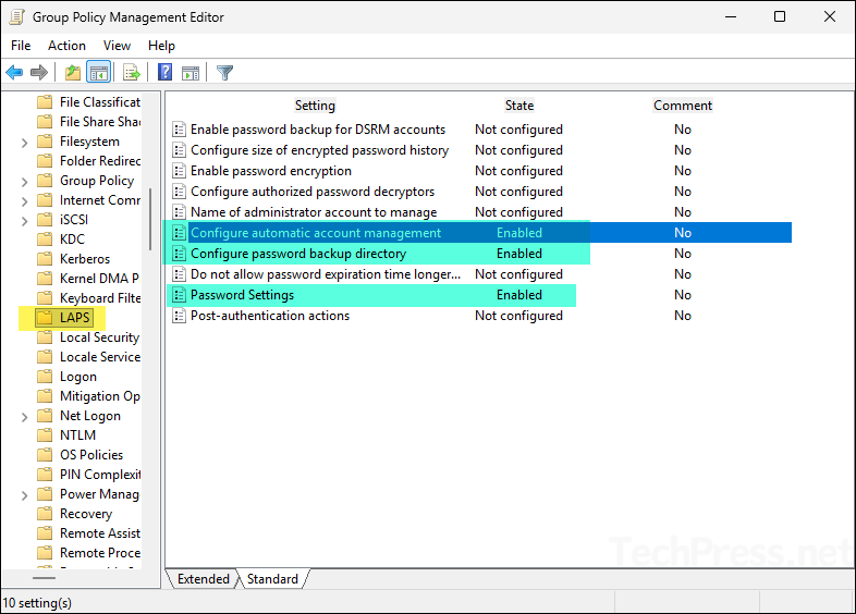Configured LAPS settings in GPO