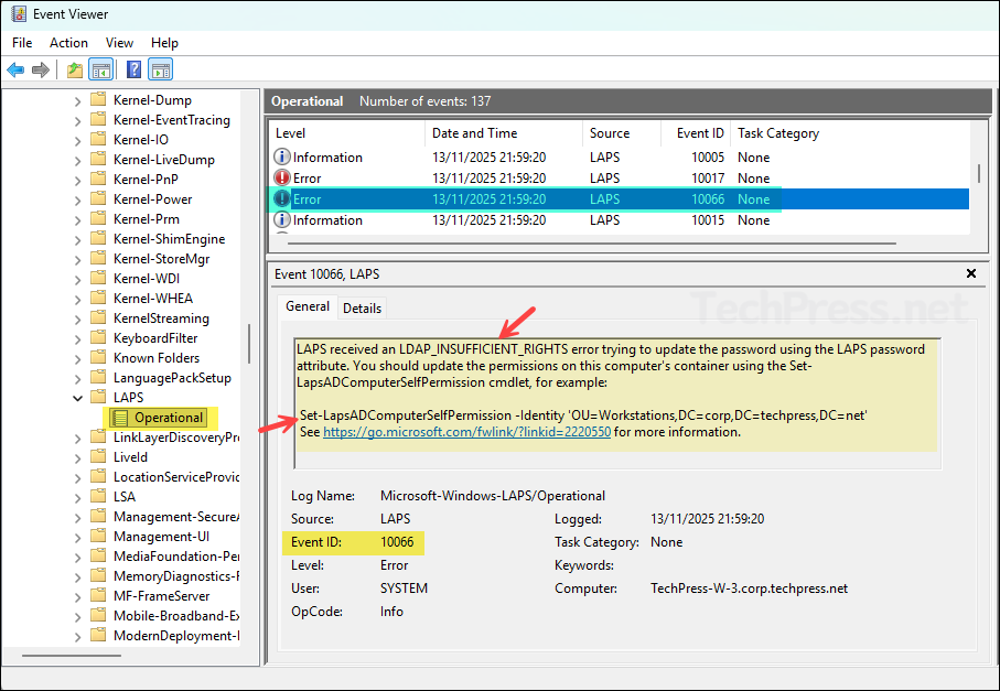 LAPS received an LDAP_INSUFFICIENT_RIGHTS