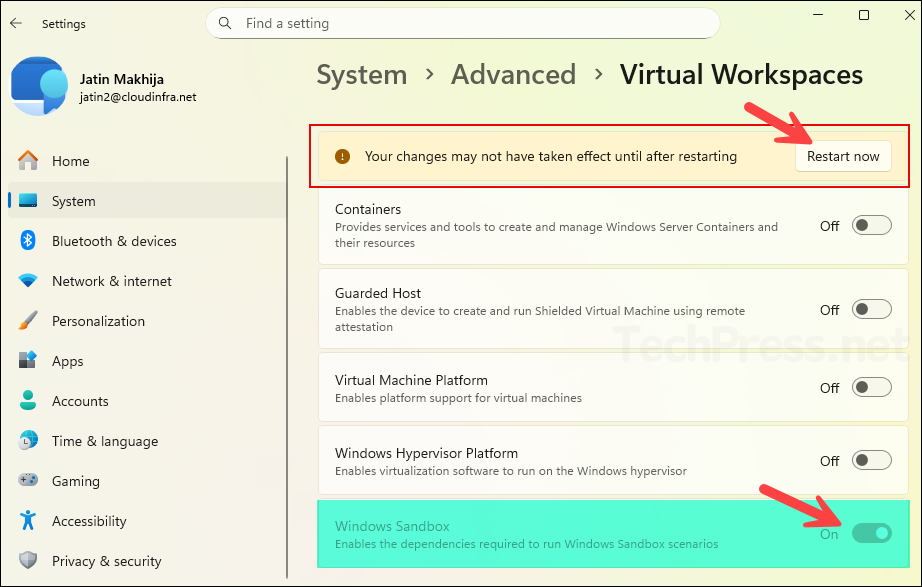 Enable or Disable Windows Sandbox via Settings
