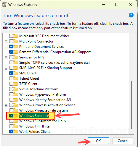 Enable or Disable Windows Sandbox via Optional Features