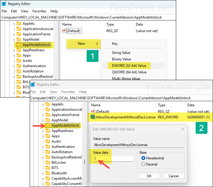 Enable Developer Mode via Registry