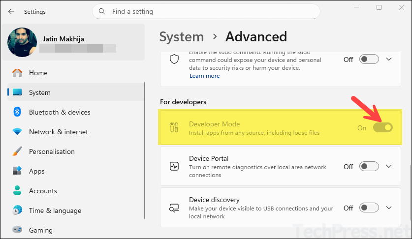 Developer Mode greyed out