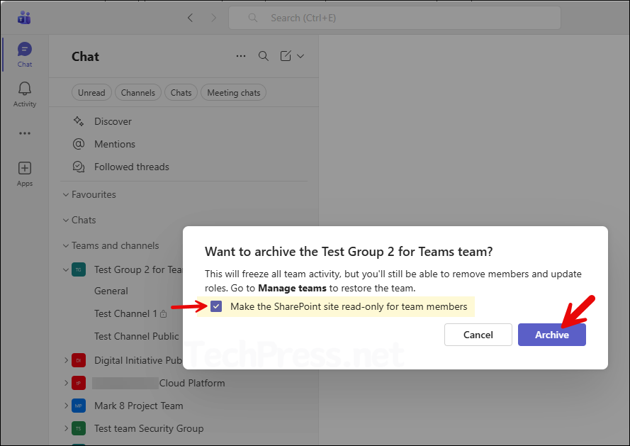 select Make the SharePoint site read-only for team members