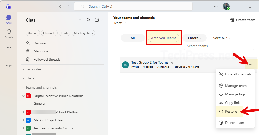 Steps to restore an archived Team as an owner
