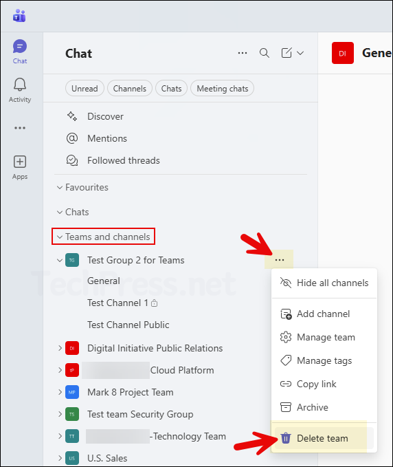 Delete a Team from the Teams desktop or web app