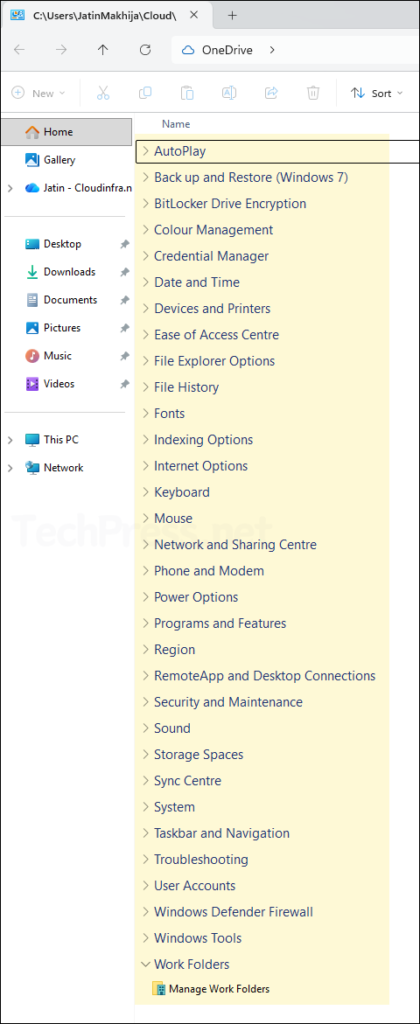 God mode collapsable settings view