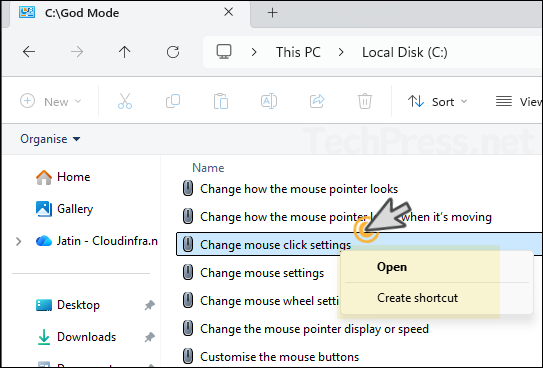 Creating God mode task shortcut