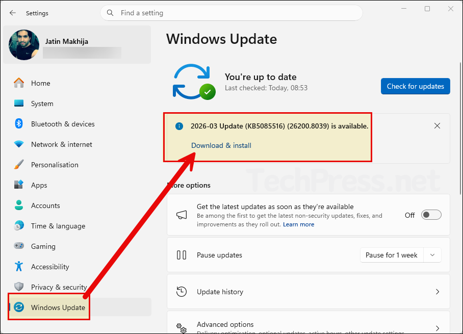 Install KB5085516 via Windows Update