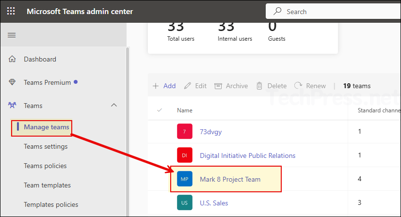 Verify the teams restoration from Teams admin center
