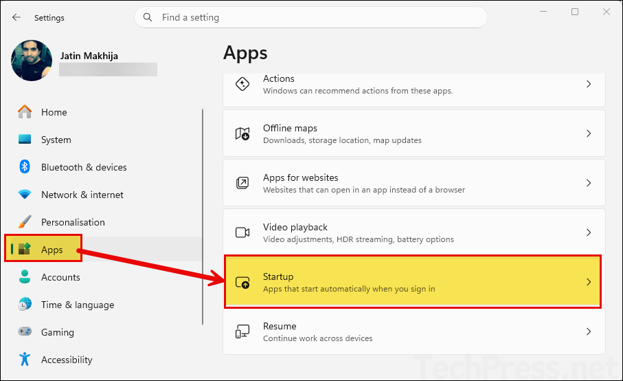 Disable startup programs from Settings