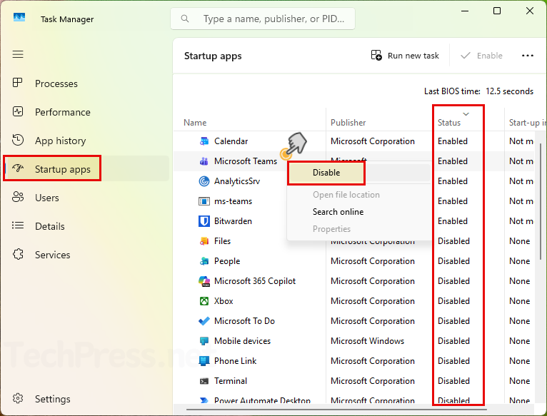 Disable startup programs from Task Manager