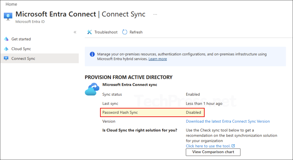 Unable to retrieve your tenants password hash sync information