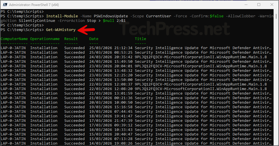 Using PSWindowsUpdate PowerShell Module