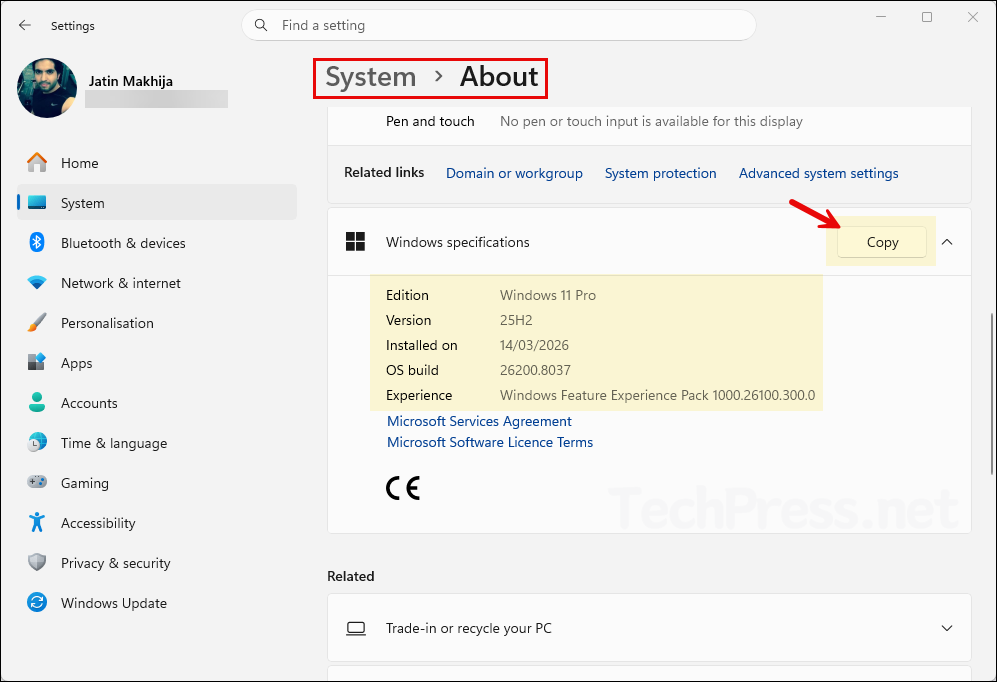 Check Windows 11 Version and Edition from Settings