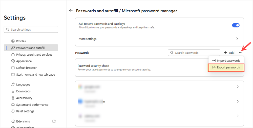 click Export passwords