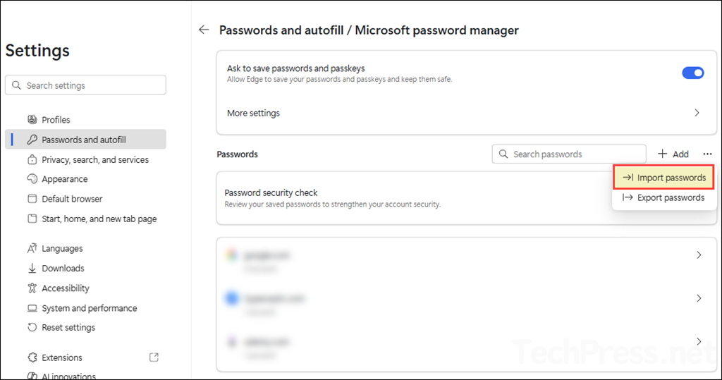 Steps to Import Passwords in Edge
