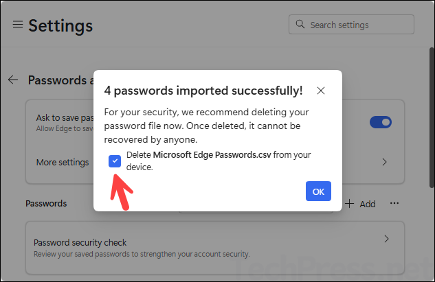 Passwords Imported successfully