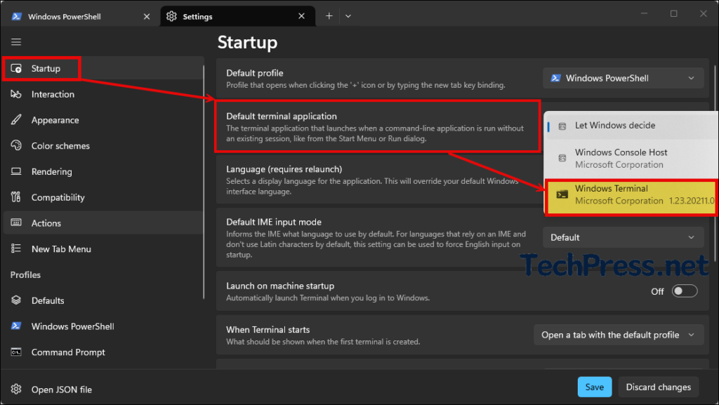 Set Windows Terminal as default from Windows Terminal Settings