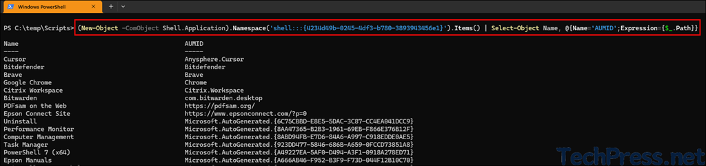 Find AUMID of Apps using AppsFolder COM Object