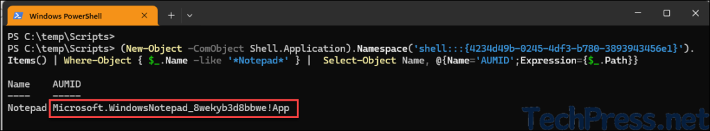 Find AUMID of Apps using AppsFolder COM Object