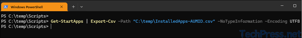 Exporting the Application User Model IDs (AUMIDs) of all installed apps