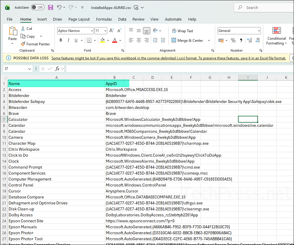 Exporting the Application User Model IDs (AUMIDs) of all installed apps
