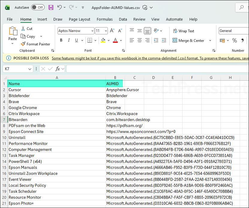 Exporting the Application User Model IDs (AUMIDs) of all installed apps