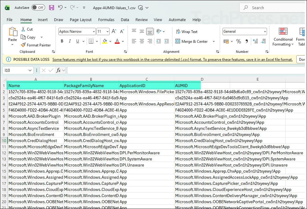 Exporting the Application User Model IDs (AUMIDs) of all installed apps