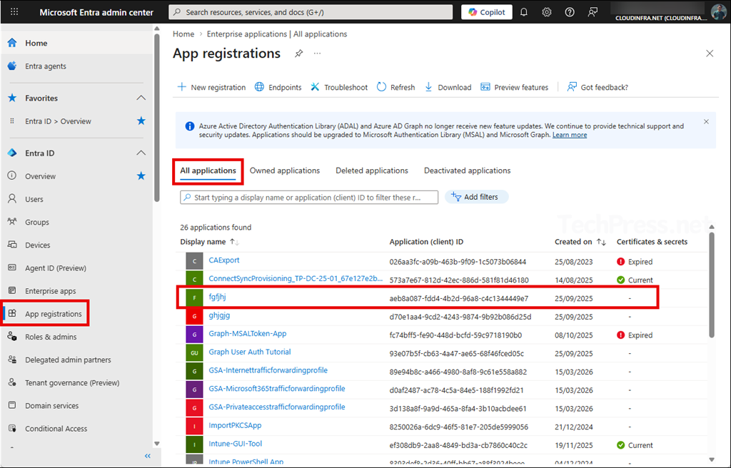 Deactivating Application using Entra Admin Center