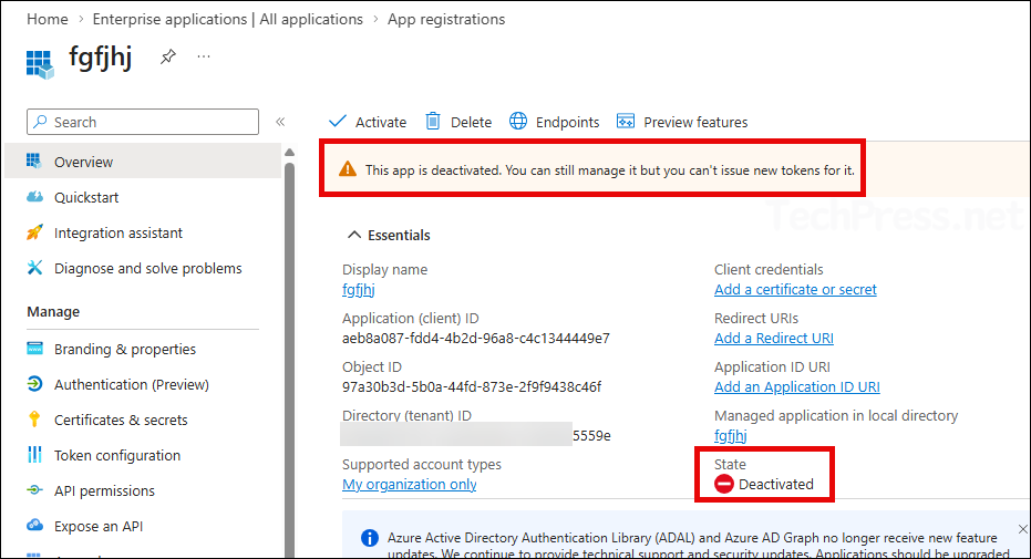 Verify Application Deactivation