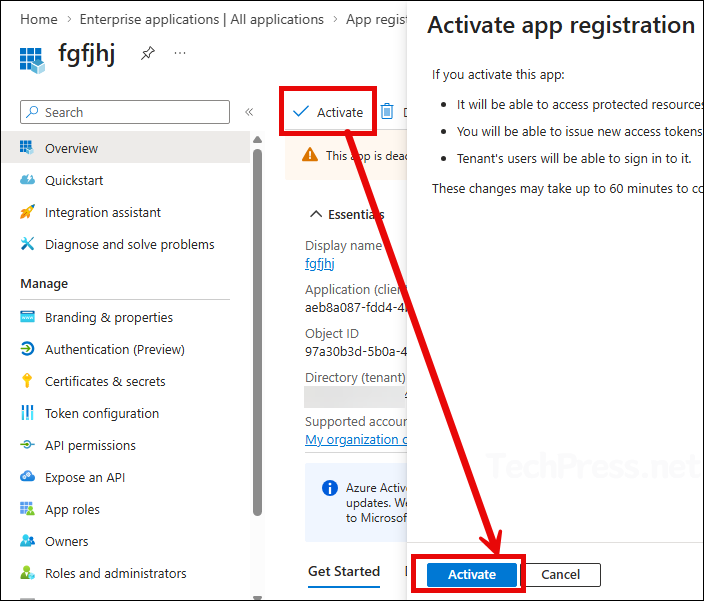 Reactivating Entra Application