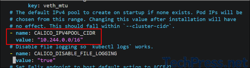 Update IP range in calico.yaml