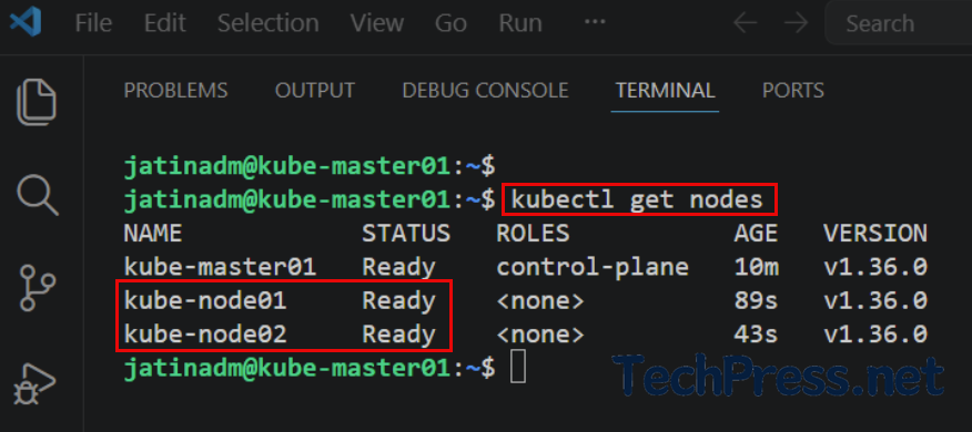 Verify if the worker nodes are joined to the control plane node