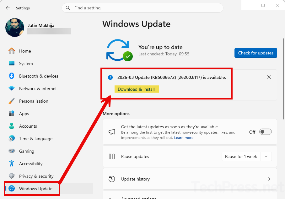 Install KB5086672 from Windows Update